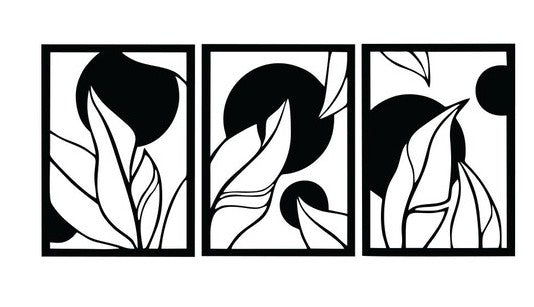 3-piece wooden picture, large leaves