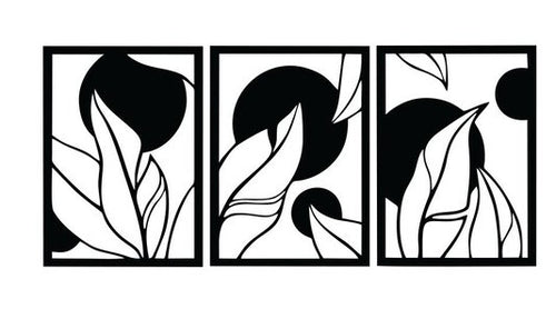 3-piece wooden picture, large leaves