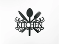 "Kitchen" Wooden Sign with Cutlery and Decor