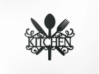 "Kitchen" Wooden Sign with Cutlery and Decor