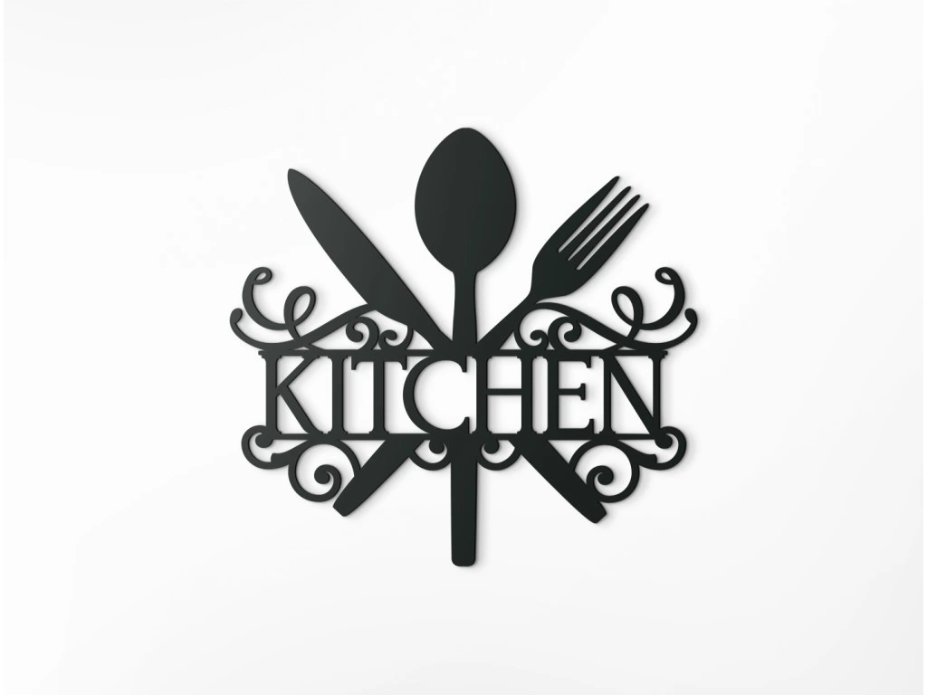 "Kitchen" Wooden Sign with Cutlery and Decor