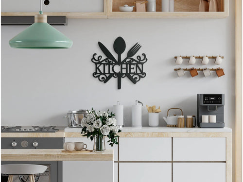 "Kitchen" Wooden Sign with Cutlery and Decor