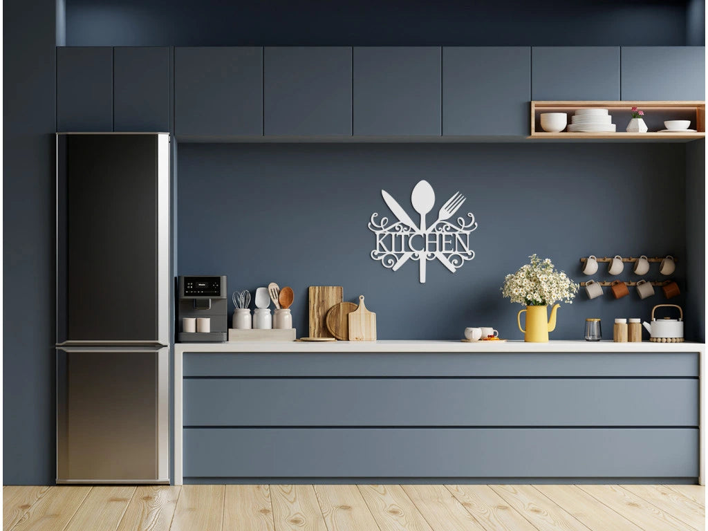 "Kitchen" Wooden Sign with Cutlery and Decor
