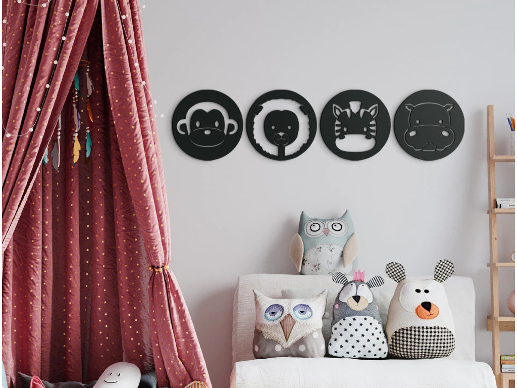 4 Piece Kids Wall Art Exotic Animals