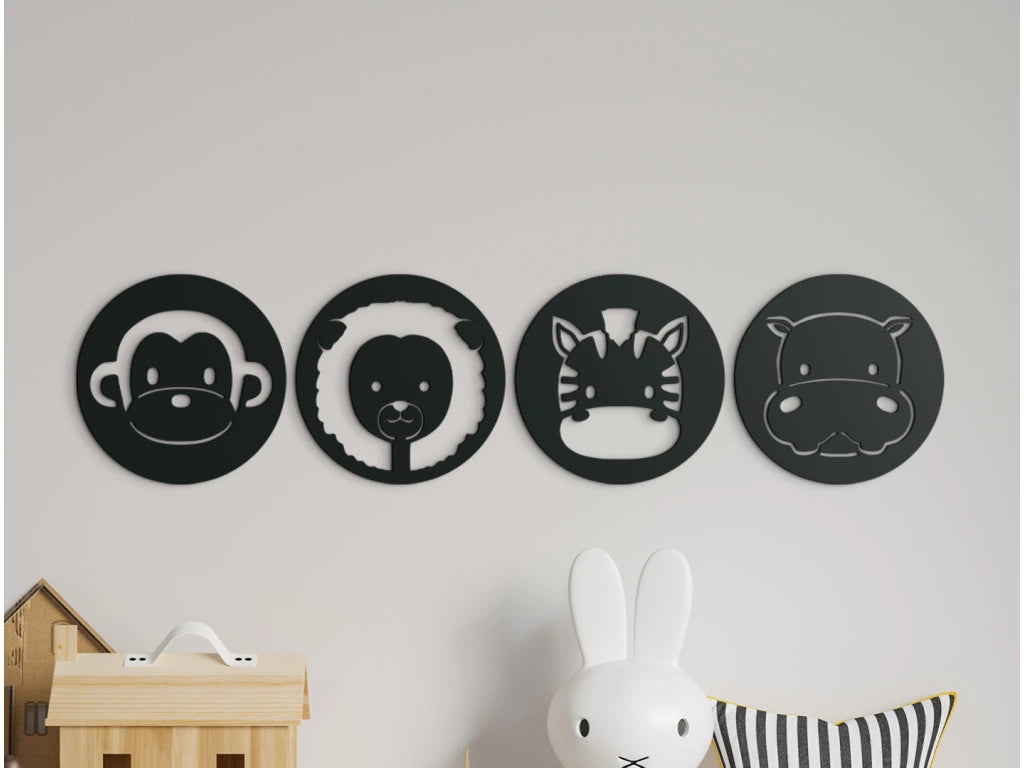 4 Piece Kids Wall Art Exotic Animals