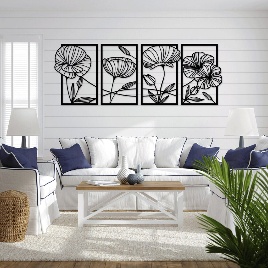 Set of 4 Flower Wall Decoration, 100% Quality wood.