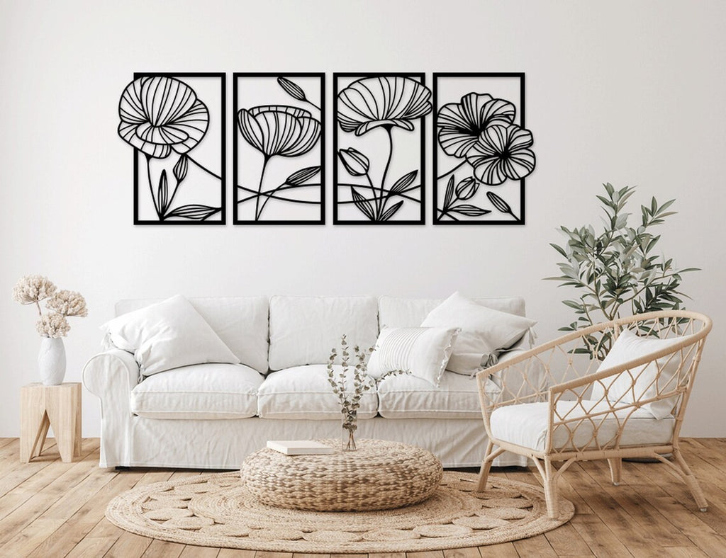 Set of 4 Flower Wall Decoration, 100% Quality wood.