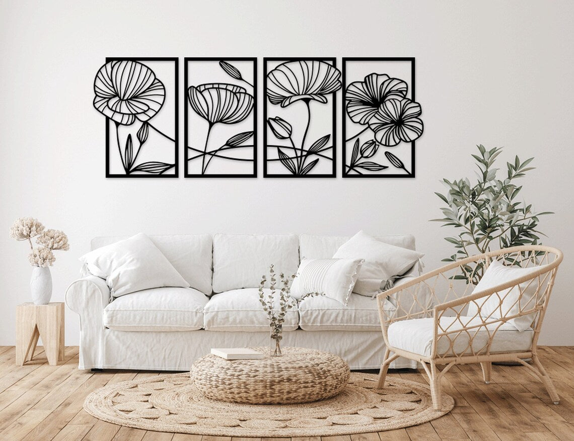 Set of 4 Flower Wall Decoration, 100% Quality wood.